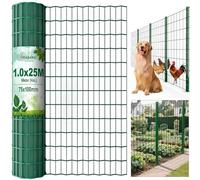 Amagabeli 1M x 25M Heavy Duty Rust-Proof Green PVC Coated Galvanized Wire Mesh Fence-(100x75mm Mesh, 2.2mm Wire, RAL6005) Garden Fencing, Chicken Coop Barrier, Poultry Netting, Plant Support