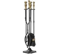 Amagabeli 26.5"(67.3cm) 5 Pieces Fireplace Tools Sets Brass Handles Wrought Iron Set and Holder Indoor Outdoor Fireset Fire Pit Stand Tongs Shovel Brush Chimney Poker Wood Stove Hearth Accessories