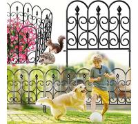 Amagabeli 5-Panel No Dig Garden Fence, 81cm(H) x 3.05m(L) Rustproof Metal Dog Barrier, Black Coated Wrought Iron Outdoor Border Fencing for Pets/Yard/Flower Beds
