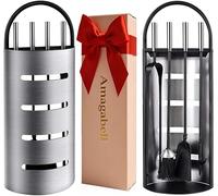 Amagabeli 5 Piece Fireside Companion Set Stainless Steel Fireplace Wood Burner Accessories Tools Sets Modern Indoor Poker Brush Shovel Tongs