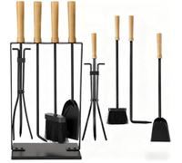 Amagabeli 5-Piece Fireside Companion Set with Stand, High-Quality The Original Natural Wood Handle & Companion Sets for Log Burners Accessories