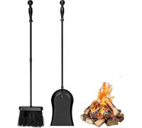 Amagabeli 81cm Heavy Duty Steel Fireplace Shovel, Coal Shovel, Ash Shovel, Fire Pit Tool, Outdoor Snow Shovel, Garden Hand Shovel with Fireplace Broom Brush Set for Hearth, Log Burner