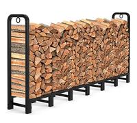 Amagabeli 8ft(244cmx36cmx121cm) Outdoor Fire Wood Log Rack for Fireplace Heavy Duty Firewood Pile Storage Racks for Patio Deck Metal Log Holder Stand Tubular Steel Wood Stacker Outside Tools Black