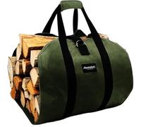 Amagabeli Fireplace Carrier Waxed Canvas Fire Place Sturdy Wood Carring Bag with Handles Security Strap for Camping Indoor Firewood Logs Tote Log Holder Birchwood Stand Dark Green