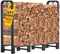 Amagabeli Firewood Log Rack Outdoor 4ft Heavy Duty Logs Holder for Fireplace Indoor Outdoor Adjustable Wood Racks for Fire Wood Holder Metal Pile Stand Storage Stacker Organizer Black