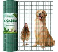 Amagabeli Garden Home 1M X 25M Green Wire Mesh Fencing RAL6005 PVC Coated 100 x 75mm Mesh Size 2.2mm Wire Diameter Galvanized Wire Fence Roll Poultry Netting Chicken Wire Hardware Cloth HC04