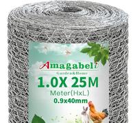 Amagabeli Garden Home 1Mx25M Galvanized Hexagonal Wire Mesh Fencing Hot-dipped Chicken Wire 40mm Mesh 0.9mm Diameter Poultry Netting Rabbit Dog Hardware Cloth Animal Enclosure DA135