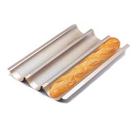 AMAGABELI GARDEN & HOME Nonstick French Baguette Pans for Baking 15"x11" Carbon Steel 3 Loaf Perforated Bread Tray Bake Mold Toast Cooking Oven Toaster Pan Cloche Waves Bakeware Golden BG285