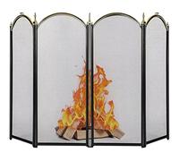 Amagabeli Large Gold Fireplace Screen 4 Panel Ornate Wrought Iron Black Metal Fire Guard Gate Decorative Mesh Folding Iron Fire Panel Outdoor Tools Accessories