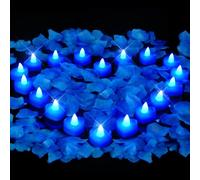AMAGIC 1000 Artificial Rose Petals & 12 Heart-Shaped LED Tea Lights Set - Romantic Set for Marriage Proposal, Anniversary, Valentine's Day, Wedding Table Decoration, Blue