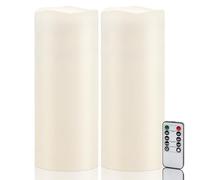 Amagic 2 Pack 10" x 4" Outdoor Plastic Electric flameless Candles with Remote Control and Timer, Battery Operated Flickering LED Pillar Fake Candle for Home, Wedding Decor, Ivory