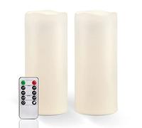 Amagic 2 Pack 10" x 4" Outdoor Plastic Electric flameless Candles with Remote Control and Timer, Battery Operated Flickering LED Pillar Fake Candle for Home, Wedding Decor, Ivory
