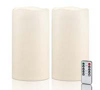 Amagic 2 Pack 6" x 4" Outdoor Plastic Electric flameless Candles with Remote Control and Timer, Battery Operated Flickering LED Pillar Fake Candle for Home, Wedding Decor, Ivory