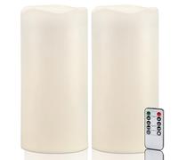 Amagic 2 Pack 8" x 4" Outdoor Plastic Electric flameless Candles with Remote Control and Timer, Battery Operated Flickering LED Pillar Fake Candle for Home, Wedding Decor, Ivory