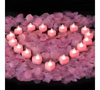 Amagic 2000 Pieces Pink Artificial Rose Petals with 24 Pink Heart LED Tea Lights, Rose Petals and Candles Set for Proposal, Anniversary, Valentine's Day, Romantic Night, Wedding Decor