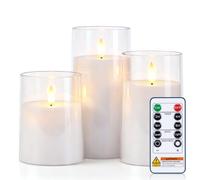 AMAGIC Flameless Candles with Transparent Acrylic Shell, White, Set of 3 | Battery Operated Candles Flickering with Remote Control and Timer, Warm Cosy Ambience on Mantelpiece, Table, Shelves, Bedroom