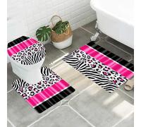 Amagical 1/3/4PCS Stylish with Leopard and Zebra Prints Shower Curtain Set with Rugs, Non Slip Bath Mat, U-Shape Carpet, Toilet Lid Cover Accessories, 12 Hooks (3Pcs Bath Mats)