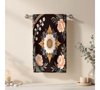 Amagical 1Pc Mandala Style Floral Pattern On Dark Background Bathroom Hand Towel Bath Towel, Microfiber Polyester Towel, Home Decorative Kitchen Towels, Quick Dry and Absorbent (1Pc Towel (14"x30"))