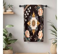 Amagical 1Pc Mandala Style Floral Pattern On Dark Background Bathroom Hand Towel Bath Towel, Microfiber Polyester Towel, Home Decorative Kitchen Towels, Quick Dry and Absorbent (1Pc Towel (20"x39"))