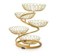 Amagogo 5 Tier Fruit Basket Stand With Spiral Vertical Frame Wrought Iron Construction Staggered Open Wire Baskets Storage Organizer For Kitchen Counter , Gold