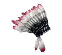 Amagogo American Chief Indian Native Hat Feather Headdress Headband for Carnival Party, Red Black White