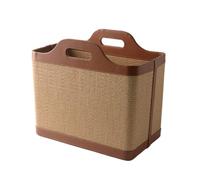 Amagogo Basket Rectangular Basket Organizer Bin Hamper With Leather Trim And Open Top Stitched Border Seagrass With Carry Handles Suitable for laundry linen storage shelves home organization