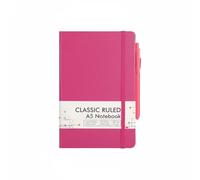 Amagogo Business Notebook Ruled Writing Journal Double Ribbon Bookmark Hardcover Pen Holder Loop Expandable Inner Pocket Portable Suitable for School Office Travel Study, Pink