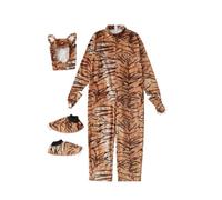 Amagogo Children Cosplay Costume Tiger Jumpsuit Outfit Bodysuit With Hood Ears Tail Flannel Polyester Lightweight With Foot Covers suitable for Halloween school plays themed events roleplay, L