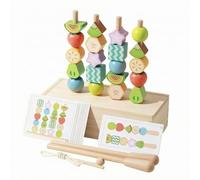Amagogo Children Learning Beads Wooden Threading Activity Lacing Blocks Set Shape Sorting Board Pattern Cards Beech and suitable for early education classroom stations home play