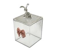 Amagogo Cosmetic Organizer Acrylic Makeup Box Storage Holder Swab Container with Dustproof Cover and Split Layout Transparent, Single Grid Cotton Swab Box with Rabbit and Pink Bow