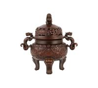Amagogo Decorative Scented Vessel with Lid | Raised Ornamental Reliefs, Three-Legged Censer, Copper scented Holder, for Living Room, Entryway, Brown