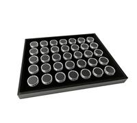 Amagogo Elegant Tray with 35 Round Containers | Organized, Jewelry Display Tray, Velvet-Like, Storage Holder, for Showcase, Jewelers, Collectors, Black, Rotate Box