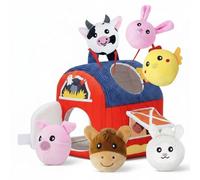 Amagogo Farm House Soft Toy Set Soft Barn Playset Stuffed Animals Activity Toy Sensory Textures Infant Mirror Rattle And Squeak Sounds Portable Handle, Ranch House