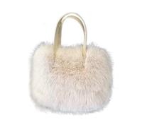 Amagogo Furry Tote Bag for Women Trendy Soft Clutch Winter Furry Purse for Work Travel, Beige