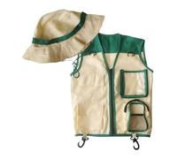 Amagogo Kids Explorer Vest and Hat Outdoor Explorer Kit Cargo Vest and Hat Set for Zoo Keeper, Green