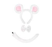 Amagogo Mice Ears Headband Tail Bowtie Hair Hoop for Party Photo Props Prom Role Play, White