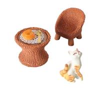 Amagogo Miniature Cute Cat Figurine with Furniture Model, Pretend Play side Table and Chair Model for DIY Projects, Cat with raised head