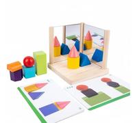 Amagogo Mirror Building Blocks Set Wooden Puzzle Game With Mirror Shape Blocks Pattern Cards Symmetry Toy helps children reflection and geometry through hands