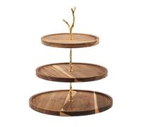 Amagogo Multi Layer Display Tray Wooden Server Stand Cake Platter Fruit Riser With Metal Branch Support Three Tier Trays Grain Finish Raised Rims Suitable for
