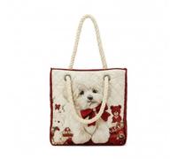 Amagogo Outdoor Storage Tote Practical Quilted Polyester Bag With Decorative Stitching And Comfortable Rope Handles For Pool, White Puppy With Red Bow, 14 Inches × 14 Inches × 5.5 Inches