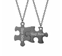 Amagogo Pendant Necklace Puzzle Piece Matching Couples Jewelry Interlocking Pendant Pair Stainless Steel Name Engravable Keepsake Adjustable Chain Suitable, Black, Engraved One Side