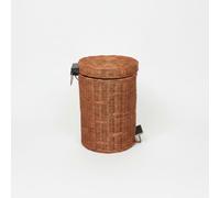 Amagogo Round Waste Bin Rattan Trash Can Foot Pedal Lid Odor Control Nordic Woven Aesthetic Use Hands Access Suitable for hotels living rooms bedrooms home decoration, Brown