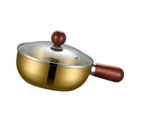 Amagogo Saucepan Soup Pot Compatible with All Cooktops with Wood Handle with Lid Portable Multifunctional for Heating Hot Milk Pot, 14 cm Gold