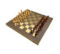 Amagogo Wooden Chessboard with Chess Pieces Minimalist Modern Chessboard Elegant Board Game for Informal Play, Office, Gold