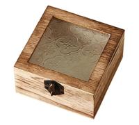 Amagogo Wooden Storage Box Keepsake Box Semi Transparent Glass Lid Ornament Organizer for Bedroom DIY Crafts, Square Light Brown