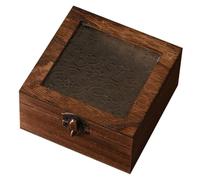 Amagogo Wooden Storage Box Keepsake Box Semi Transparent Glass Lid Ornament Organizer for Bedroom DIY Crafts, Square Dark Brown