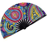 Amajiji Large Folding Hand Rave Fan, Bamboo & Nylon-Cloth, Multicolor, 25" (64cm), Oriental Fantasy, Foldable, Cooling & Decoration