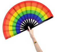 Amajiji Large Folding Hand Rave Fan for Women/Men, Chinease/Japanese Bamboo and Nylon-Cloth Folding Hand Fan, Hand Fan Festival Fan Gift Fan Craft Fan Folding Fan Dance Fan (Rainbow)