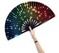 Amajiji Large Folding Hand Rave Fan for Women/Men, Chinease/Japanese Bamboo and Nylon-Cloth Handheld Fans, Perfect for Cooling, Dance, Decoration & Wedding (DJ Lighting)