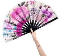 Amajiji Large Folding Hand Rave Fan Popping Fan for Line Dancing Clacking Fans for Boots On The Ground Dance,Party,Decoration,Festival (Peony Flower)